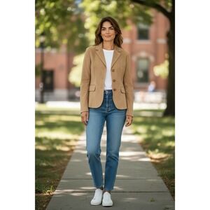 Eddie Bauer Womens Tan Suede Blazer Jacket Petite M Washable‎ Genuine Leather